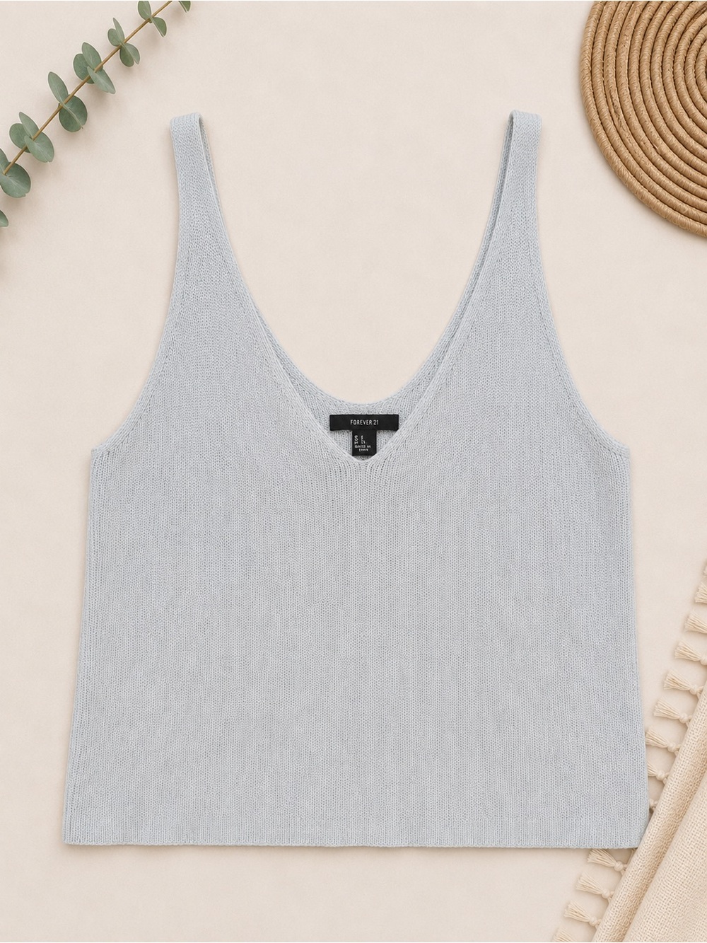 Forever 21 Pale Blue V-Neck Knit Tank Top